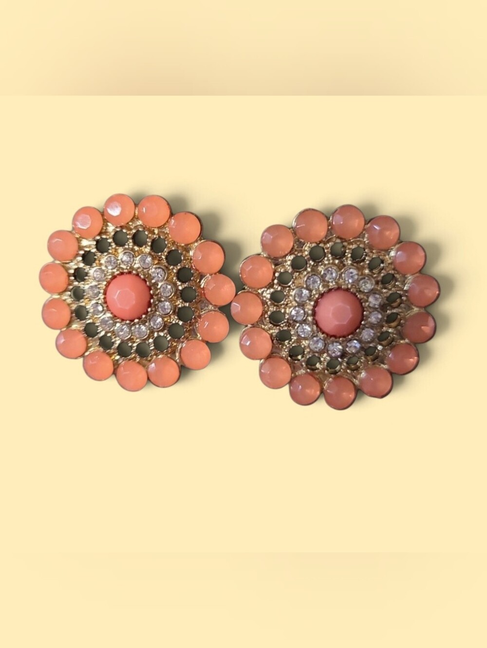 Gold-Tone Coral Floral Crystal Stud Earrings